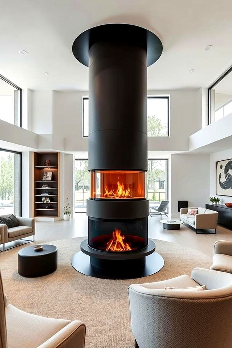 Circular Fireplace Design - 24 3 Sided Fireplace Ideas