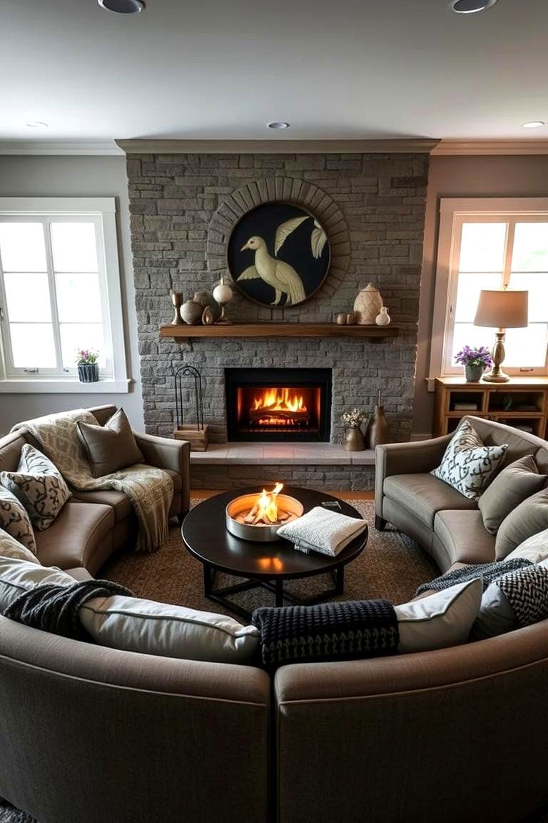 Circular Sofa Arrangement - 24 Fireplace Seating Ideas