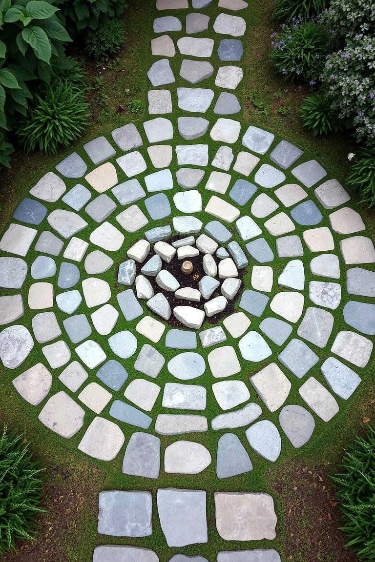 Circular Stone Pathway - 24 Farmhouse Walkway Ideas