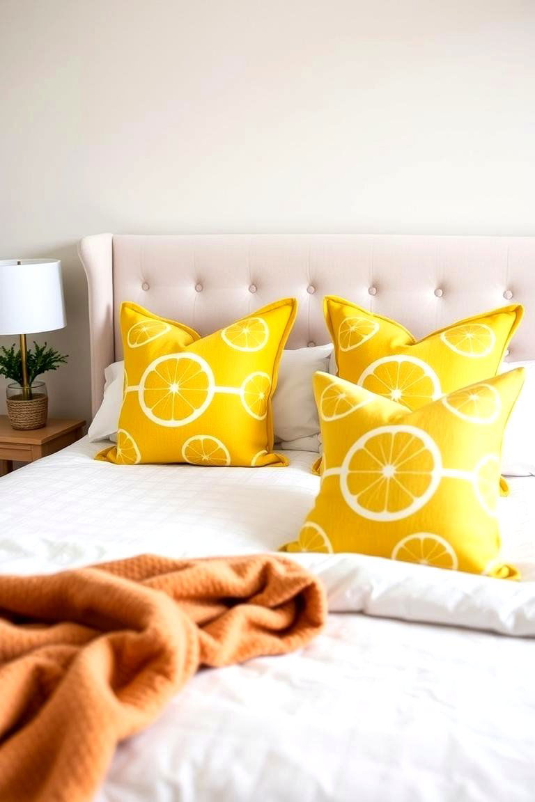 Citrus Accent Pillows - 24 Lemon Bedroom Ideas