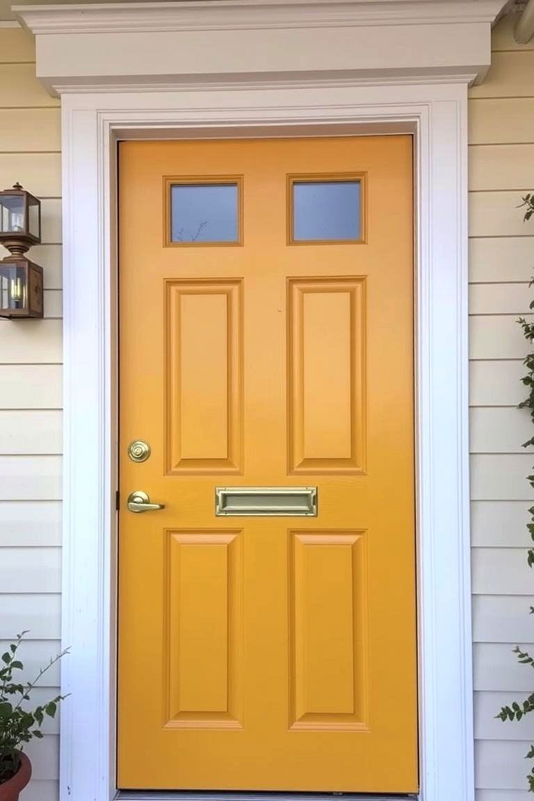 Classic Beauty with Brass Accents - 24 Mustard Yellow Front Door Ideas