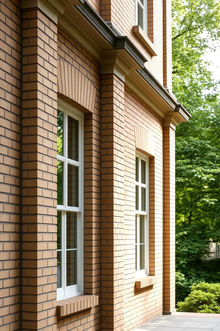 Classic Beige Brick Facade with Symmetry - 24 Beige Brick Exterior Home Ideas