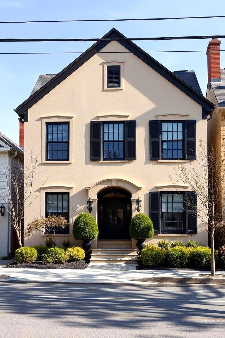 Classic Beige with Charcoal Black Accents - 24 Exterior Home with a Black Roof Ideas