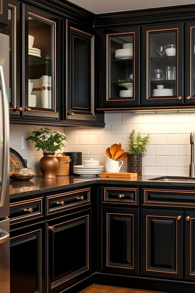 Classic Black and Gold Trim on Cabinets - 24 Black and Gold Kitchen Ideas