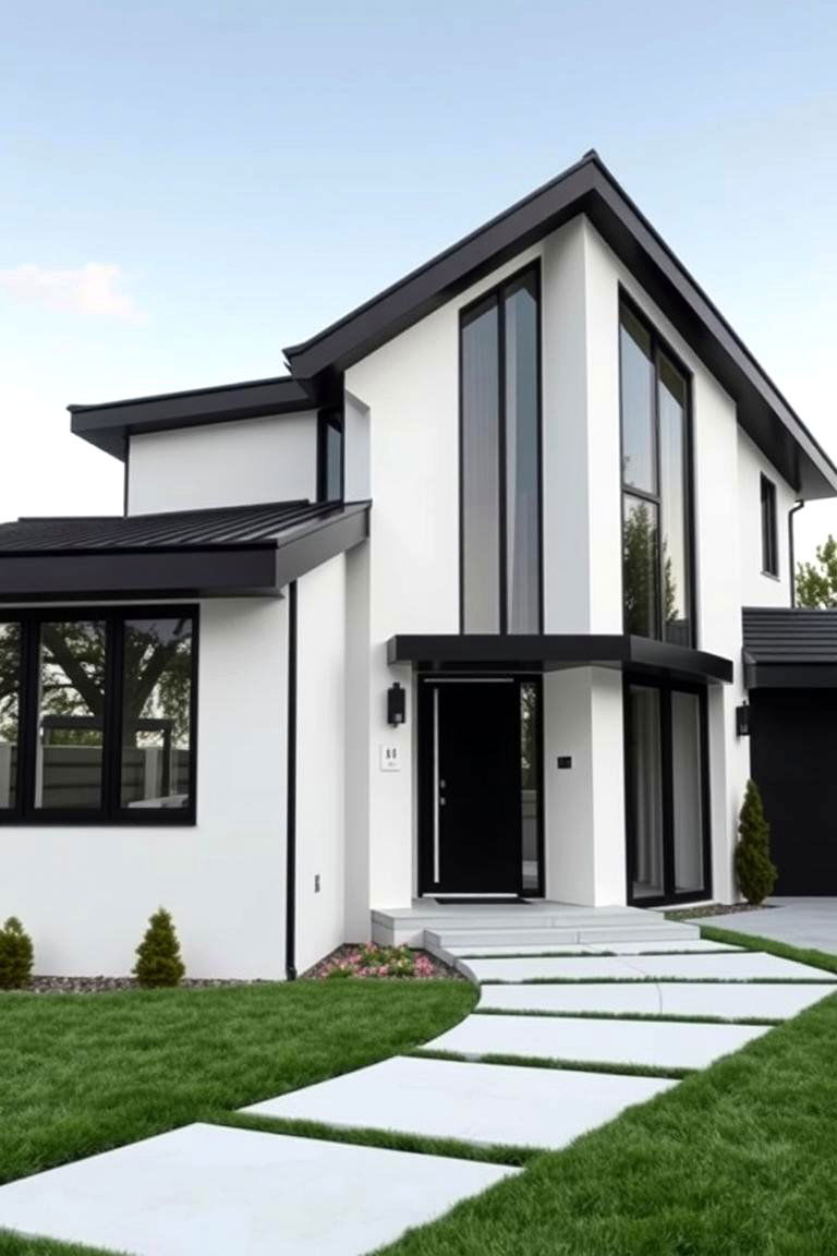 Classic Black and White - 24 Exterior Garage Lighting Ideas