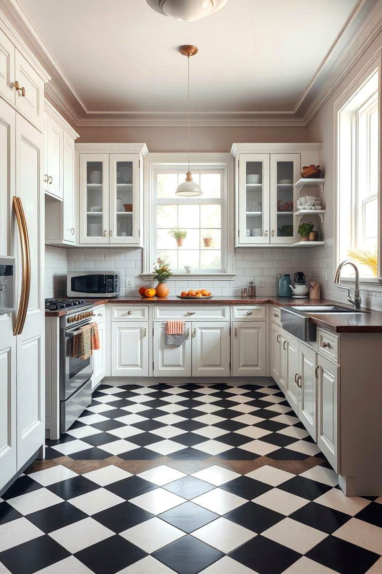 Classic Black and White Elegance - 24 Kitchens With Checkered Floors