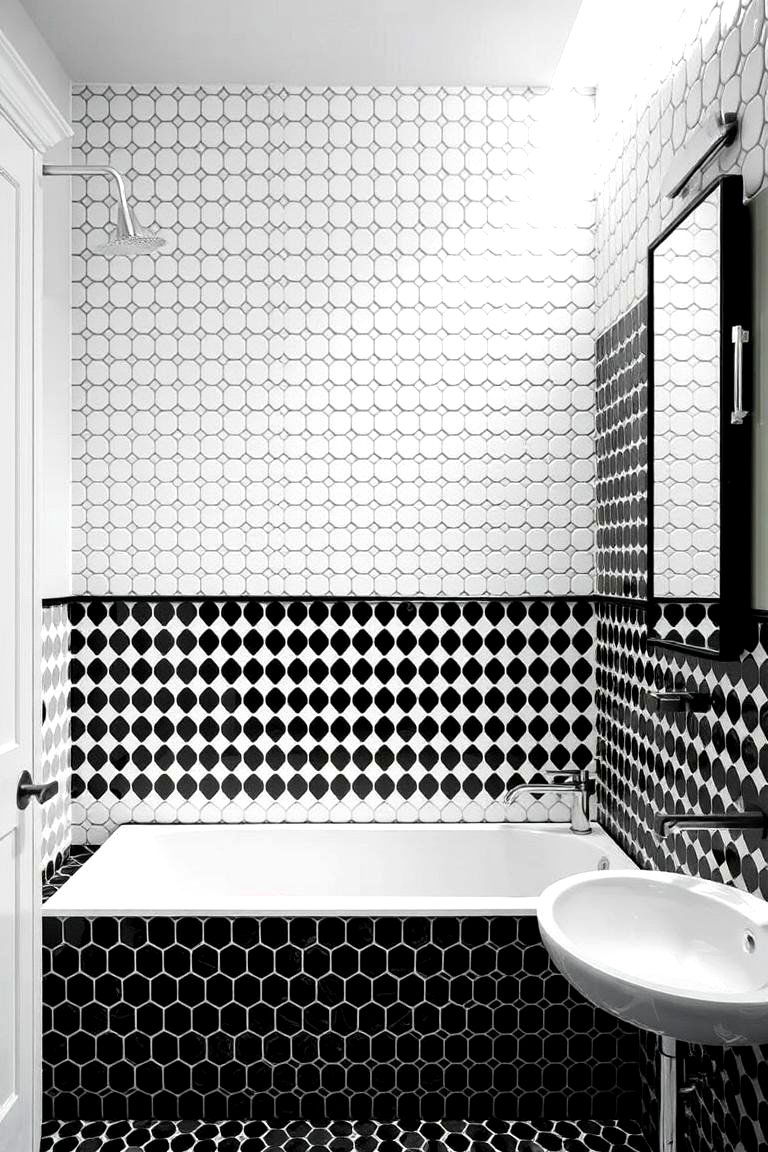 Classic Black and White Mosaic - 24 Bathroom Mosaic Floor Tile Ideas