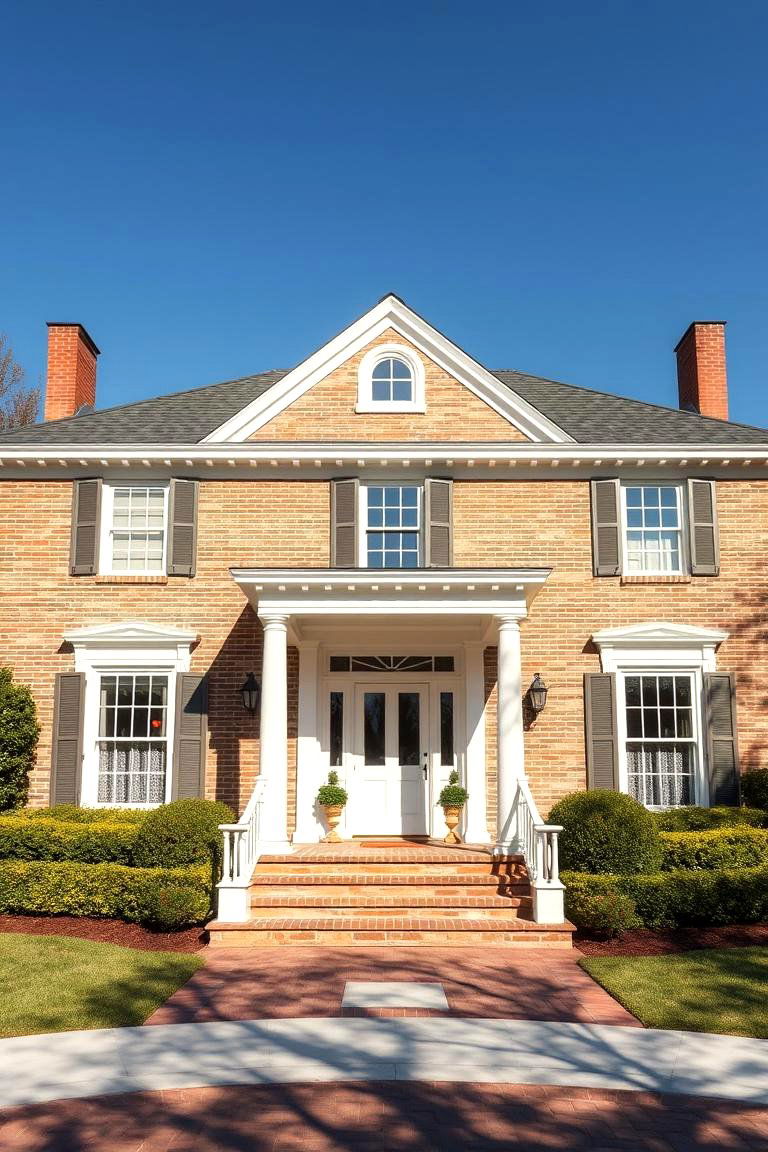 Classic Blonde Brick and White Trim - 24 Blonde Brick House Color Schemes