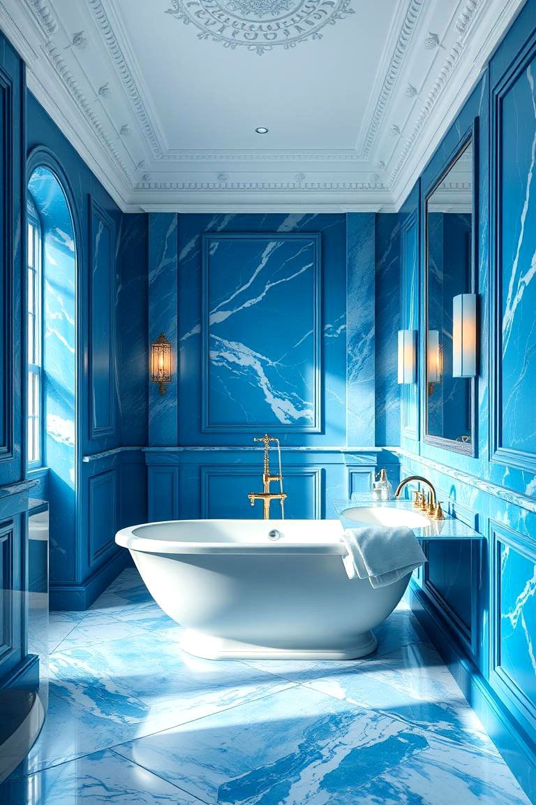 Classic Blue and White Bathroom with Marble - 24 Blue and White Bathroom Ideas