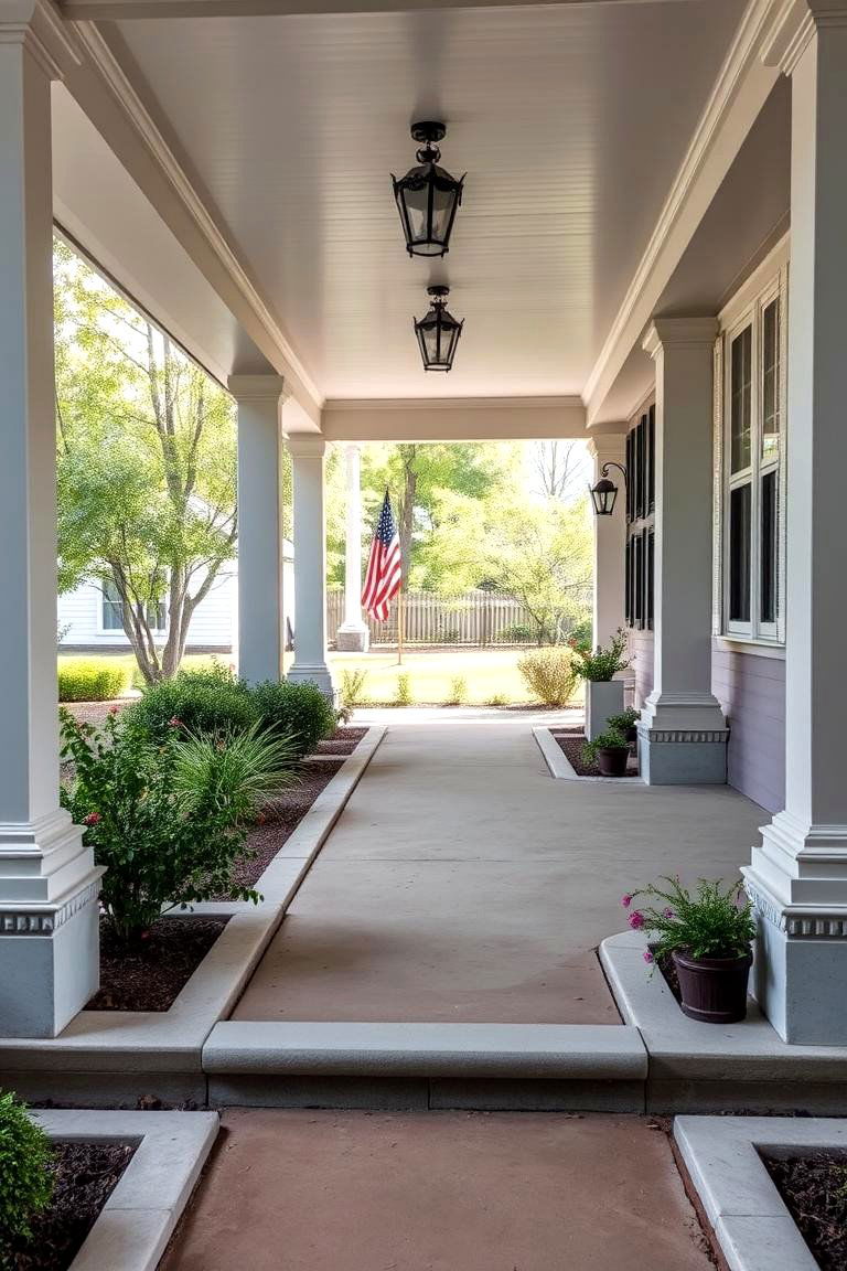 Classic Border Concrete Accents - 24 Concrete Porch Ideas