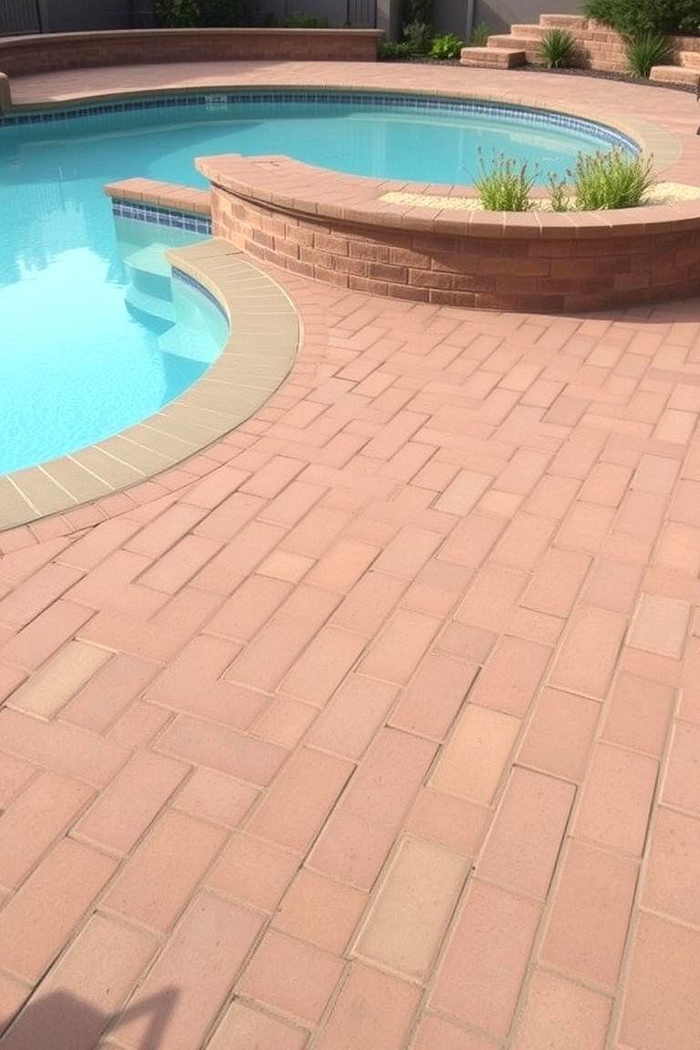 Classic Brick Look Pavers for Timeless Appeal - 24 Concrete Pavers Around Pool Ideas