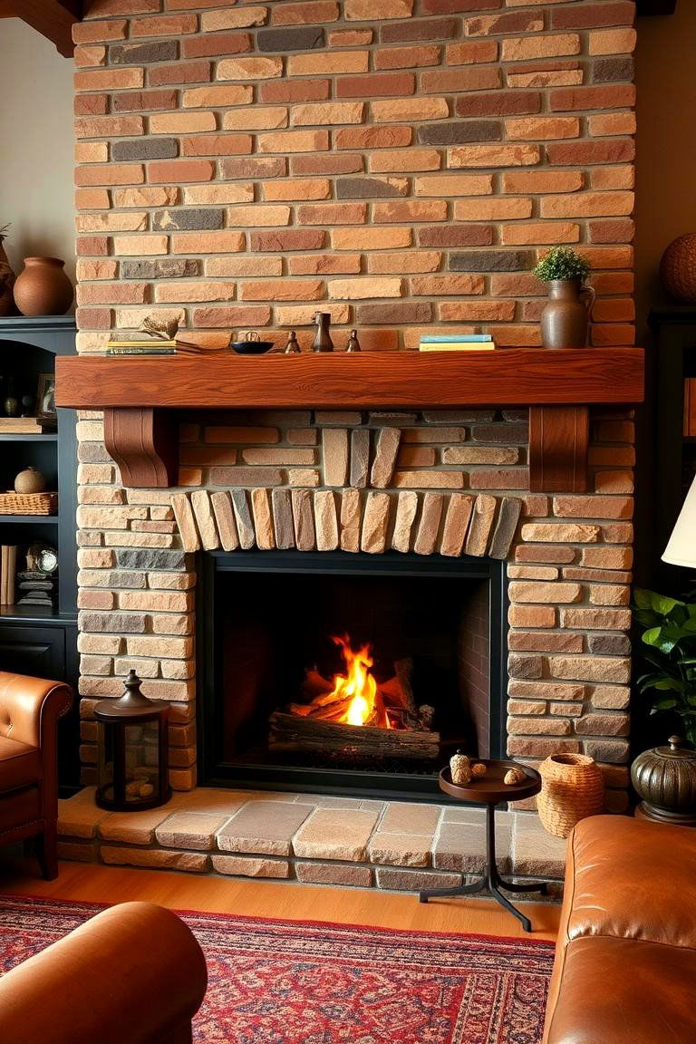 Classic Brick and Stone Combo - 24 Floor to Ceiling Stone Fireplace Ideas