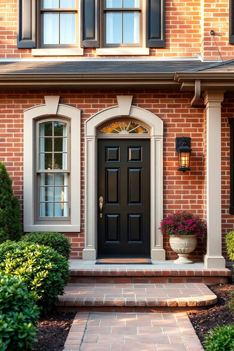 Classic Brown Brick with Soft Taupe Accents - 24 Exterior Brick and Paint Color Combinations
