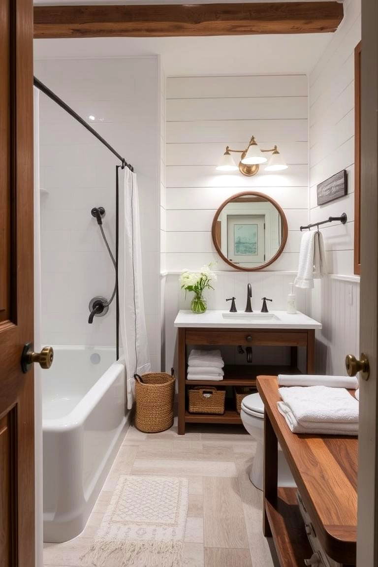 Classic Brown and White Farmhouse Style Bathroom - 24 Brown and White Bathroom Ideas