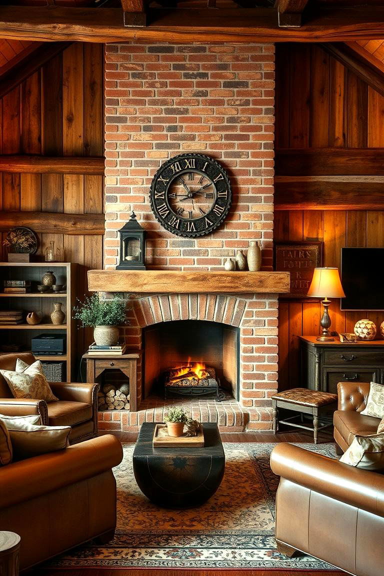 Classic Charm with Warm Wooden Accents - 24 Rustic Living Room With a Brick Fireplace Ideas