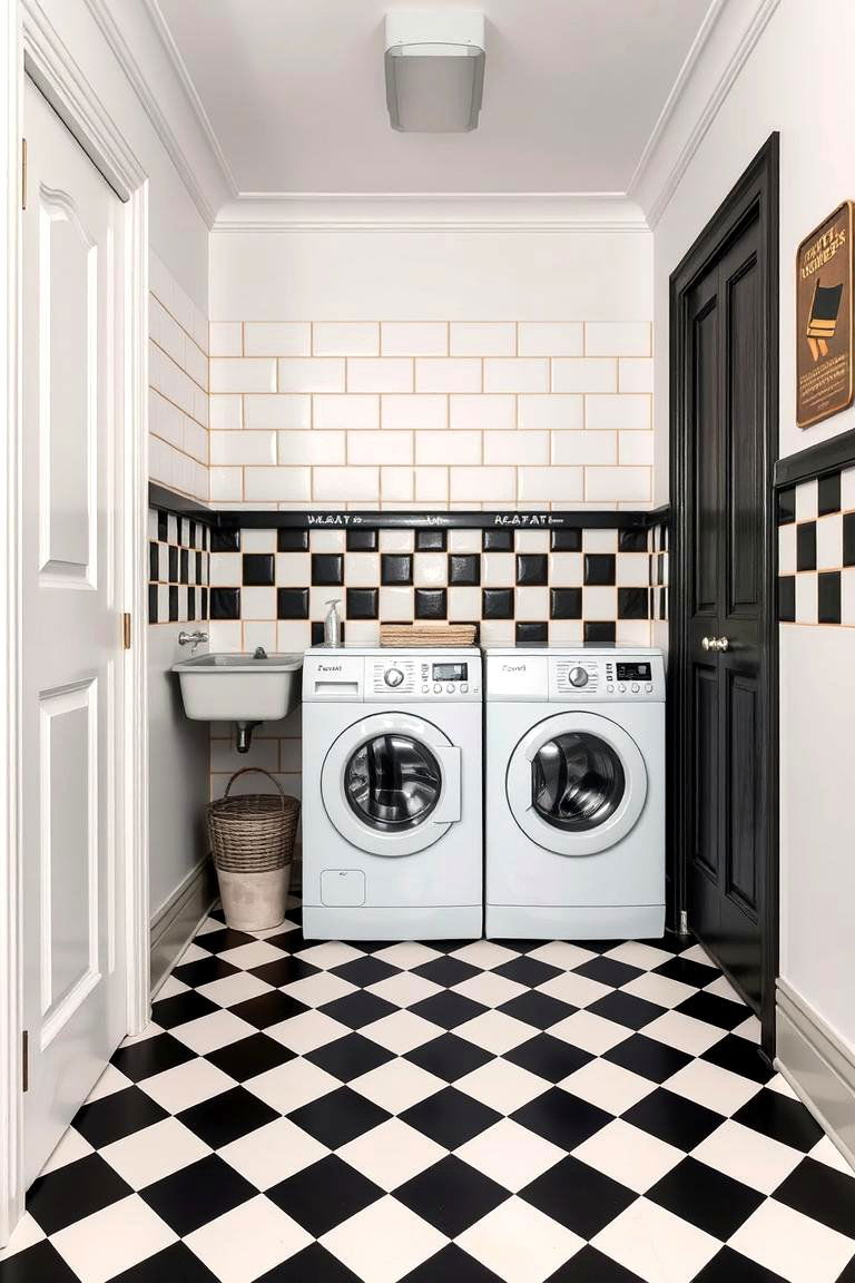 Classic Checkerboard Design - 24 Vintage Laundry Room Decor Ideas