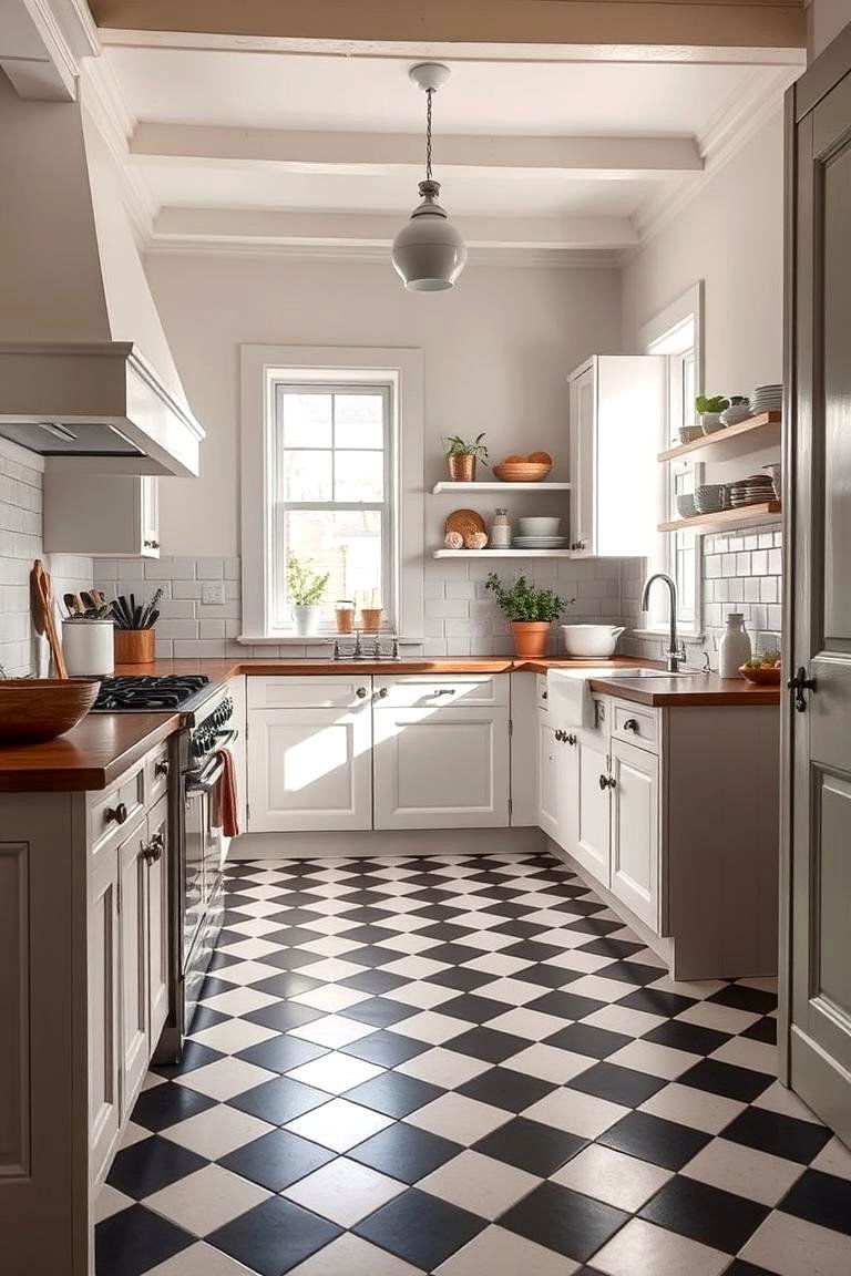 Classic Checkerboard Floor - 24 Cottage Kitchen Ideas