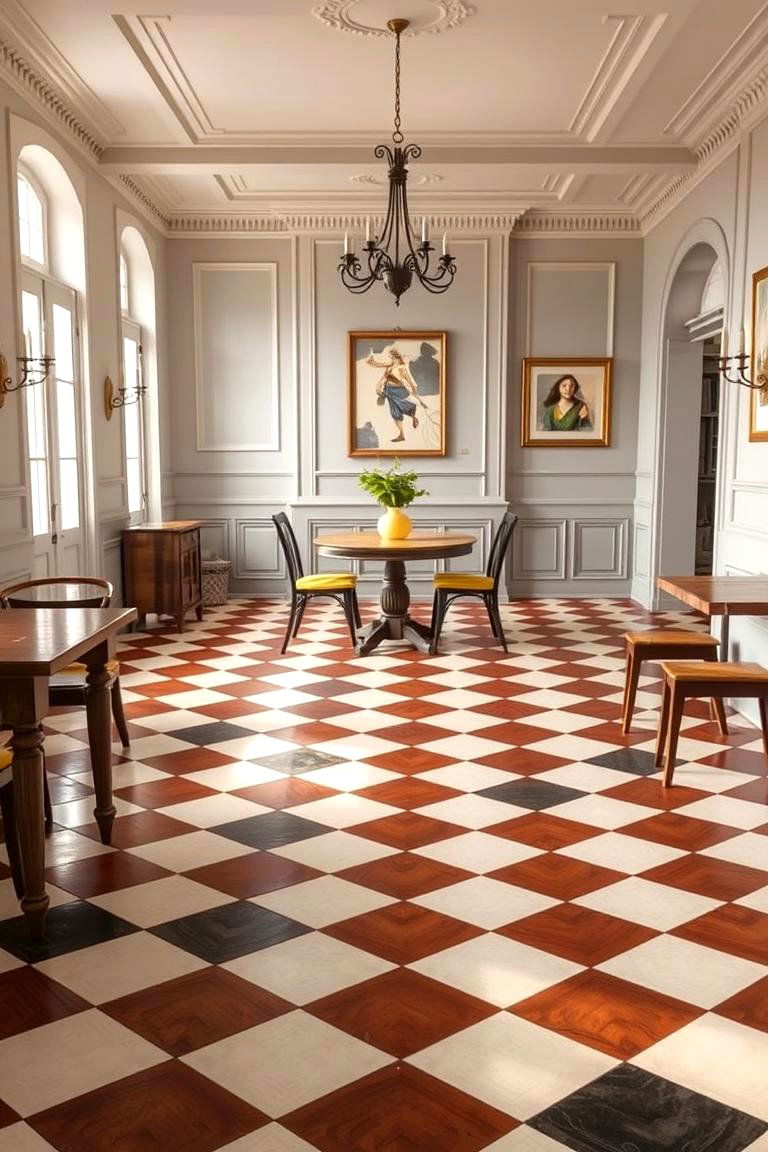 Classic Checkerboard Flooring - 24 Craftsman Dining Room Ideas