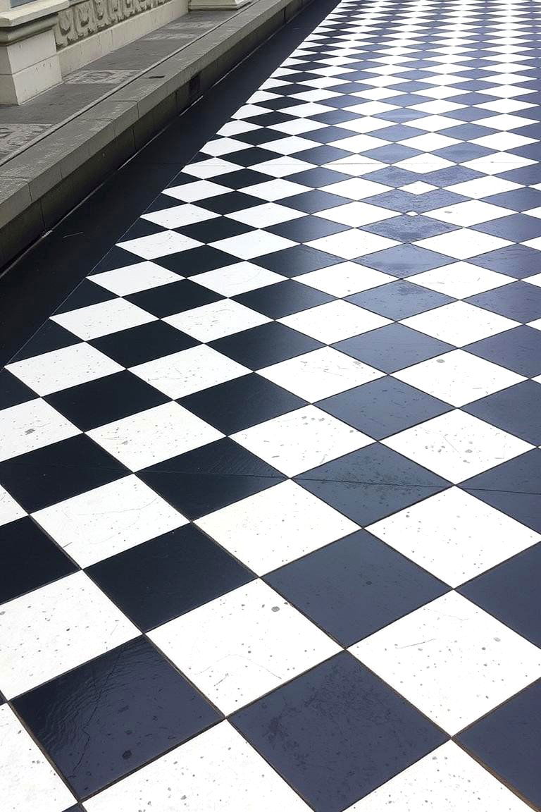 Classic Checkerboard Style - 24 Concrete Walkway Painting Ideas