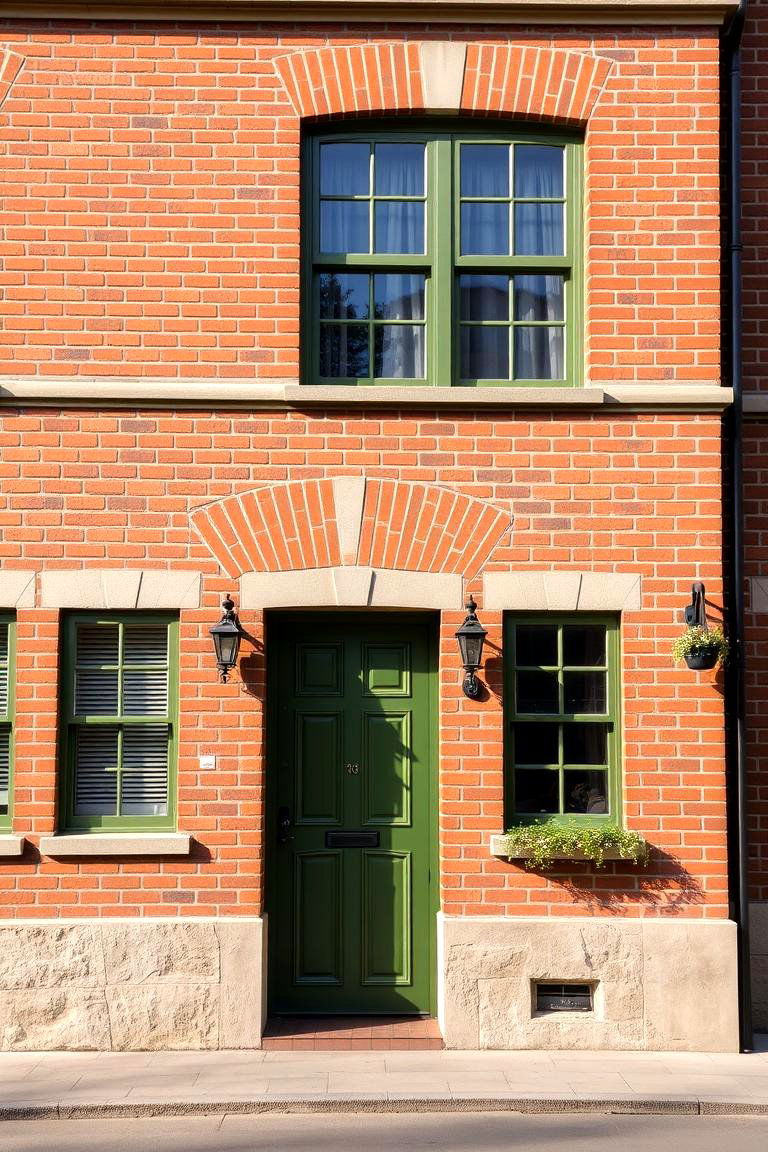Classic Clay Brick with Earthy Green Highlights - 24 Exterior Brick and Paint Color Combinations
