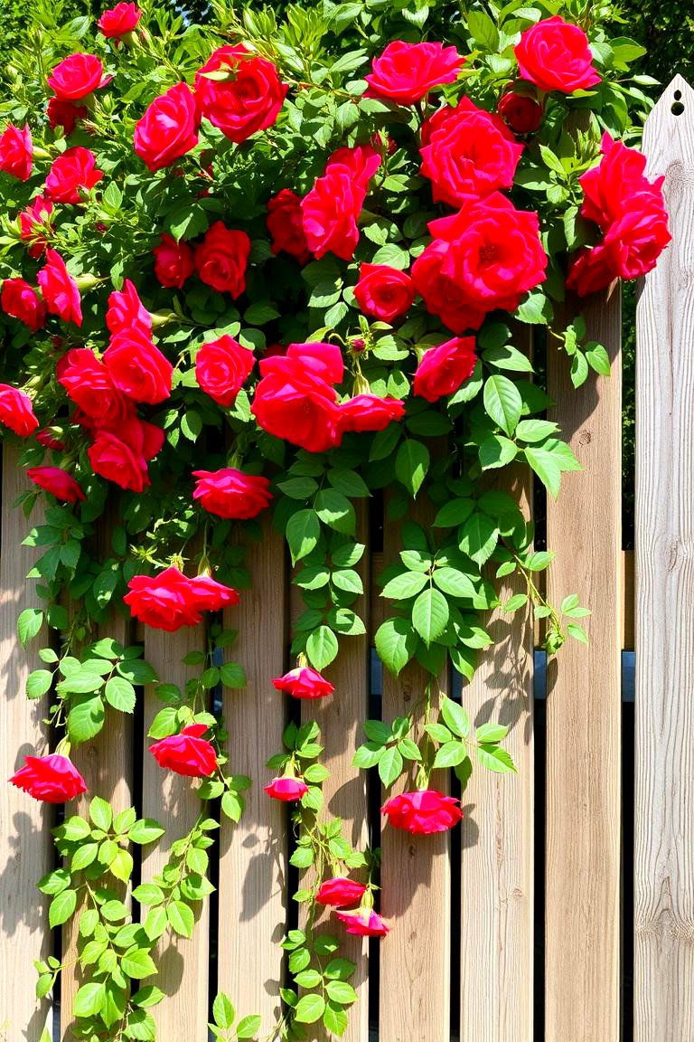 Classic Climbing Roses - 24 Simple Fence Line Landscaping Ideas