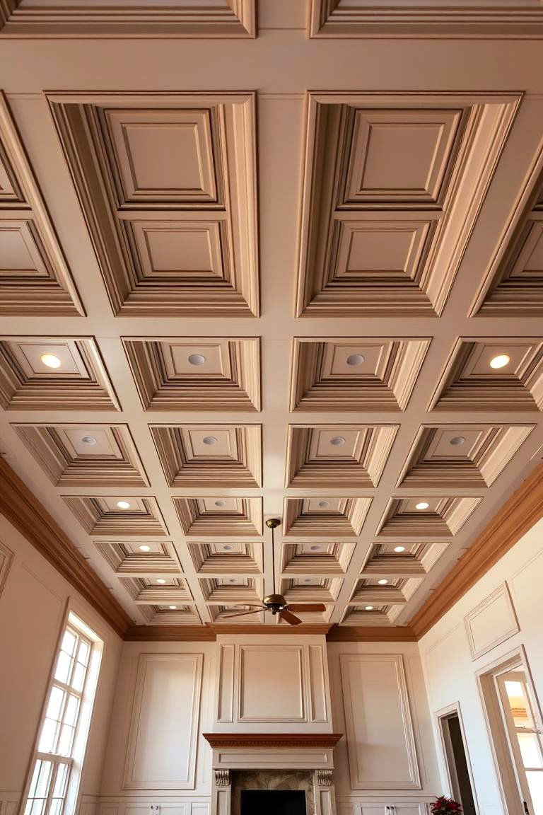 Classic Coffered Ceiling with Decorative Beams - 24 Coffered Ceiling Ideas