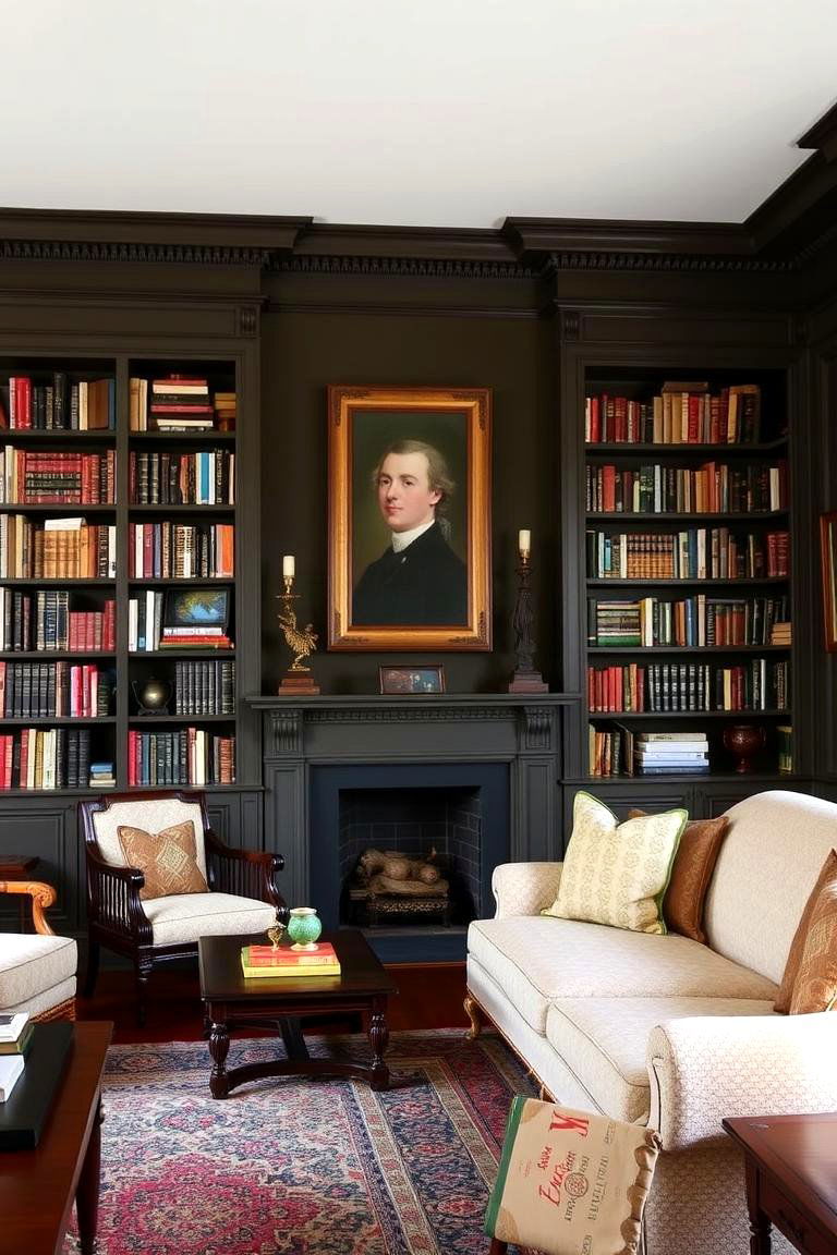 Classic Colonial Bookshelves Display - 24 Colonial Living Room Ideas