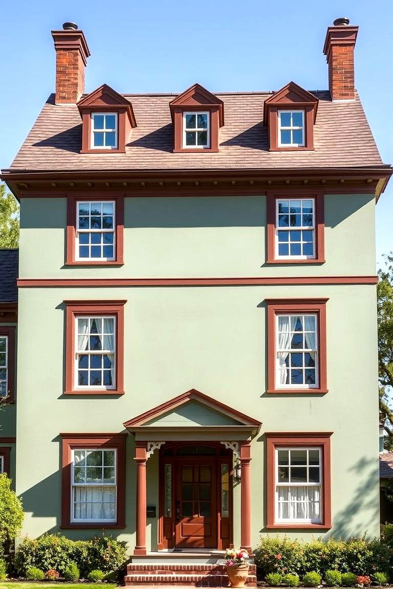 Classic Colonial Charm - 24 Sage Green House With Brown Trim Ideas