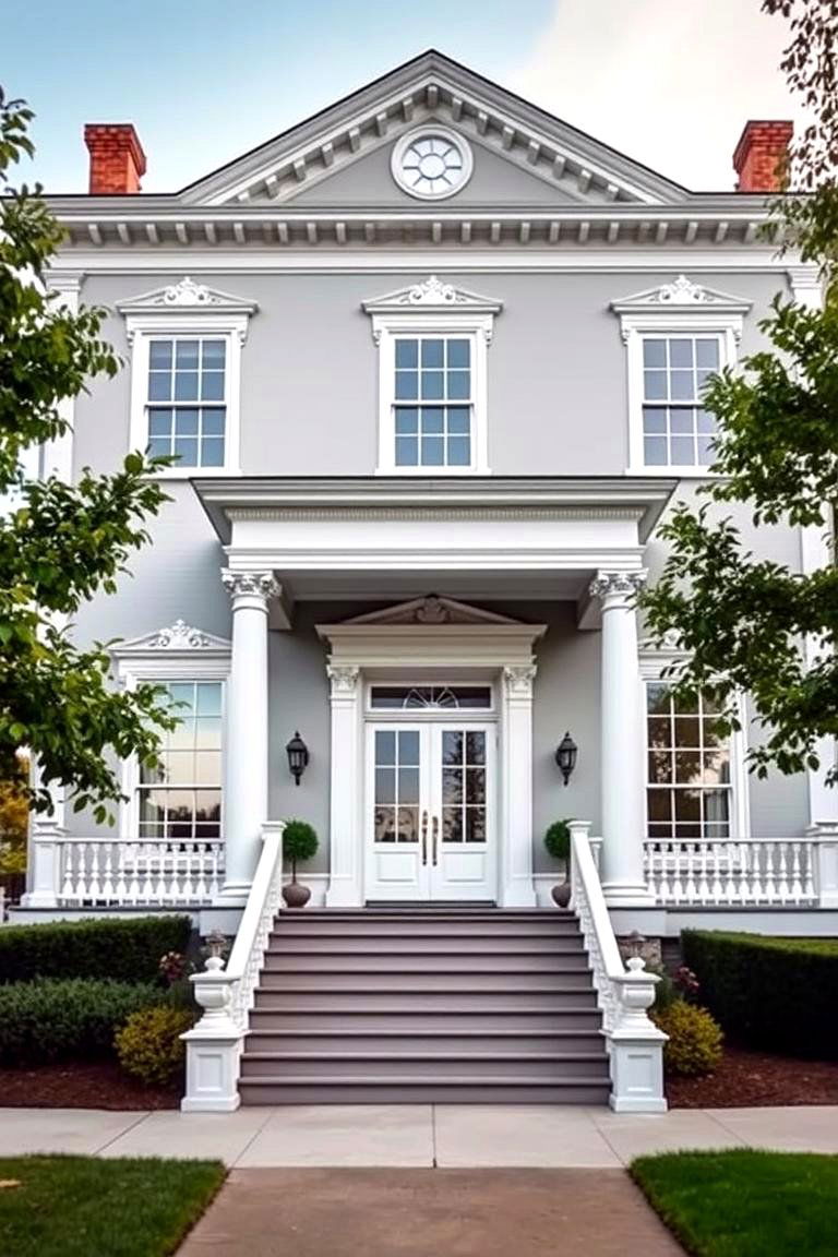 Classic Colonial Revival - 24 Light Grey House With White Trim Design Ideas