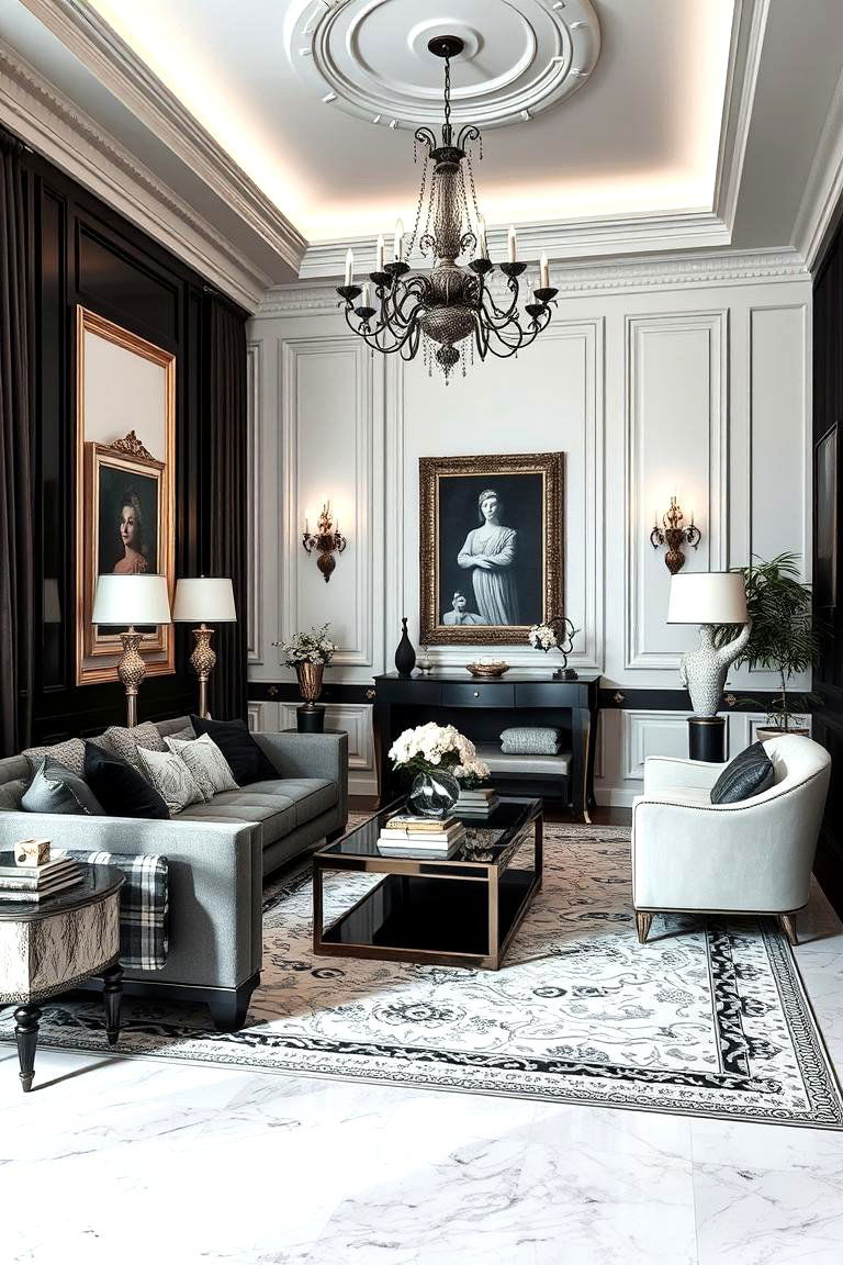 Classic Contrast Elegance - 24 Black and White Living Room Ideas