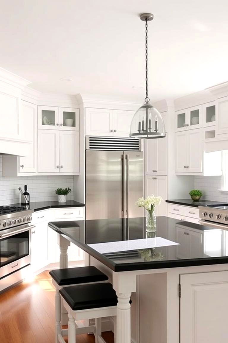 Classic Contrast with Granite - 24 white kitchen ideas with black island