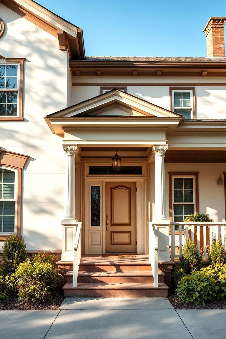 Classic Cream Facade with Brown Accents - 24 Cream and Brown House Exterior Ideas