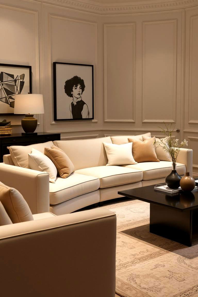 Classic Cream Sofa and Black Coffee Table - 24 Cream and Black Living Room Ideas