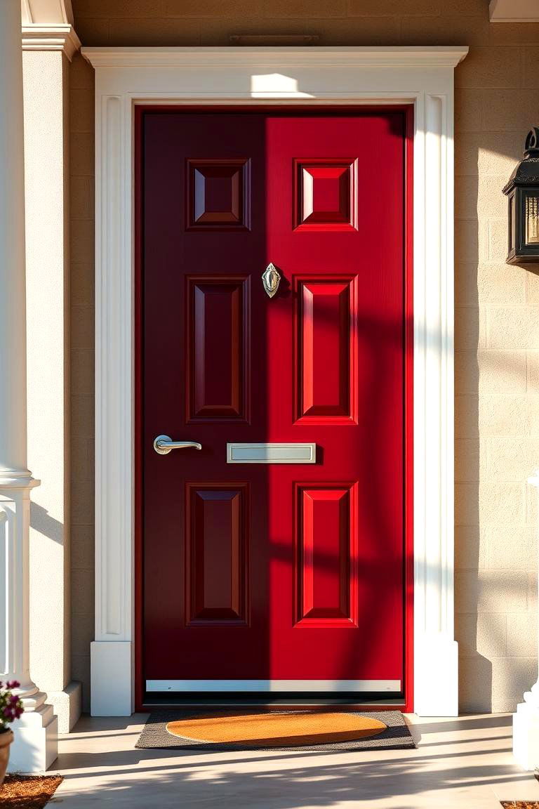 Classic Dark Red Door with Polished Chrome Accents - 24 Dark Red Front Door Ideas