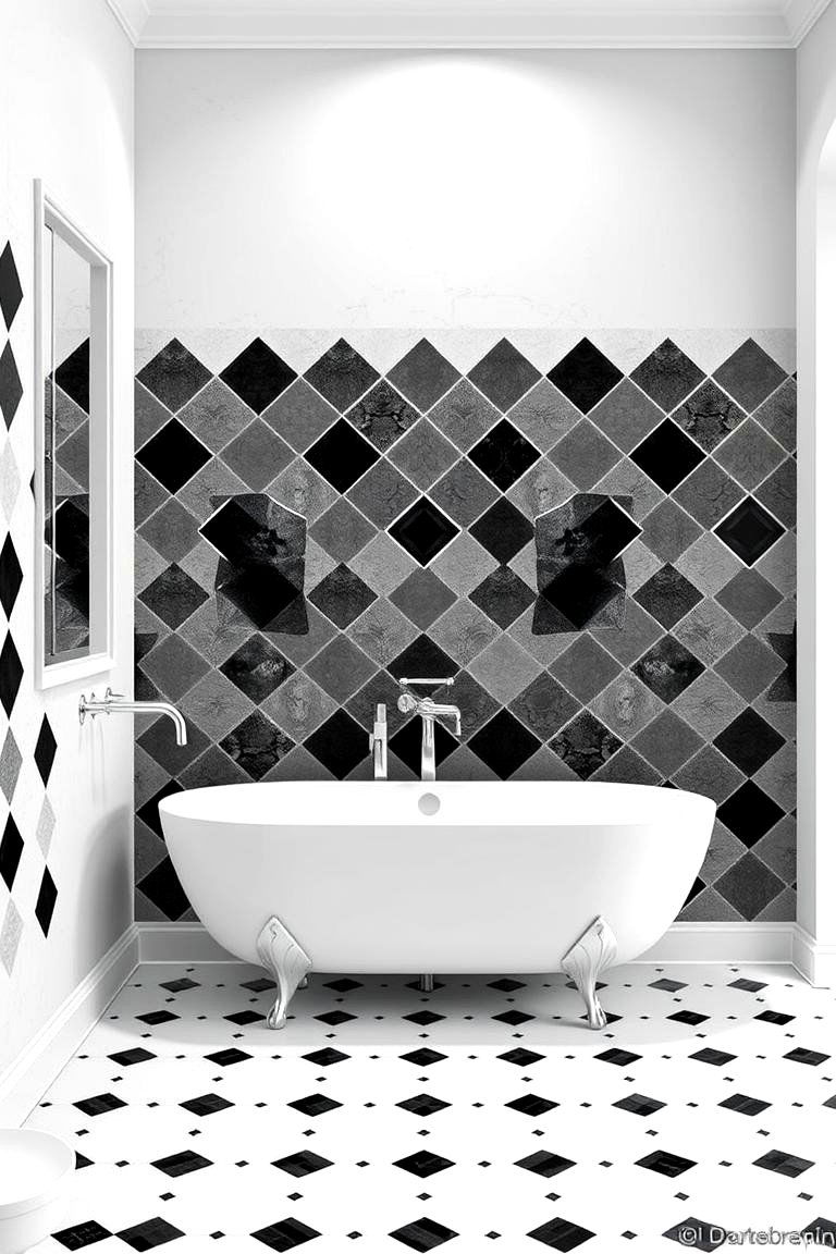 Classic Diamond Layout - 24 Black and White Bathroom Tile Ideas