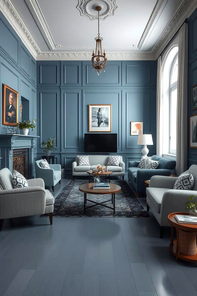 Classic Elegance Reimagined - 24 grey floor living room with blue walls ideas