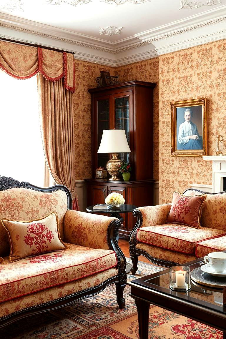 Classic Embroidered Upholstery - 24 Royal Living Room Design Ideas