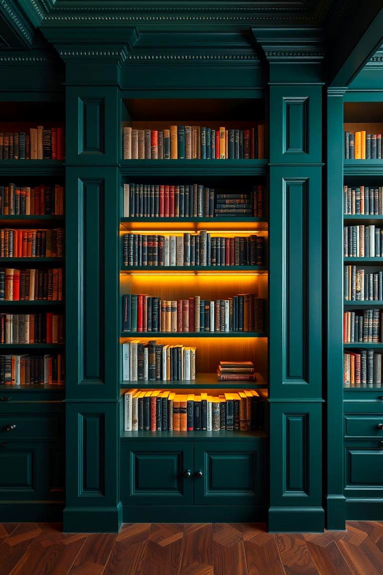 Classic Emerald Bookcase Display - 24 Dark Green Home Library Ideas and Inspiration