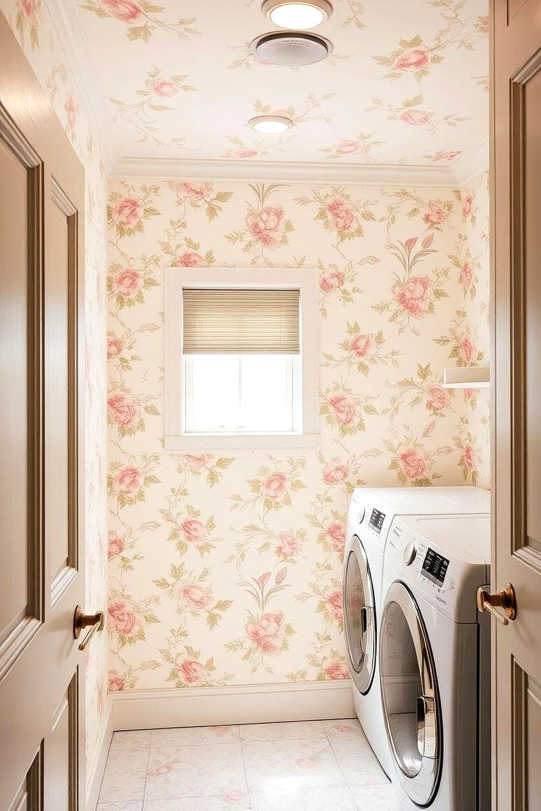 Classic Floral Wallpaper - 24 Vintage Laundry Room Decor Ideas