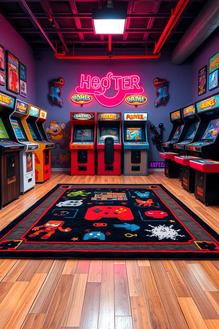 Classic Game Themed Rugs - 24 Arcade Room Ideas