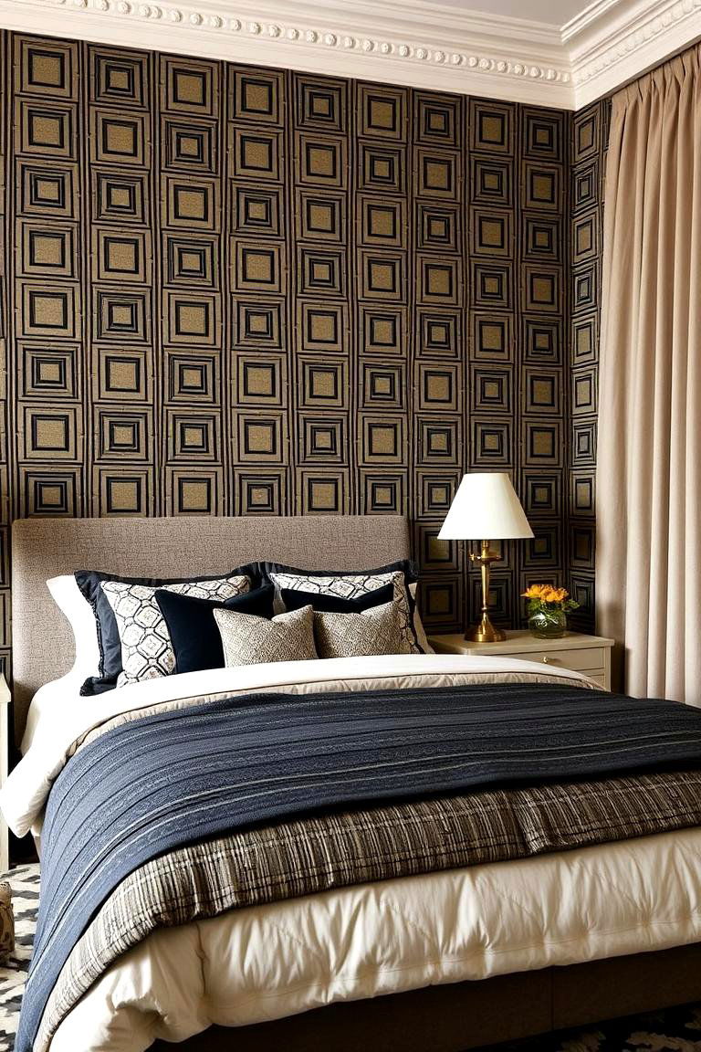 Classic Geometric Patterns - 24 Black and Beige Bedroom Design Ideas