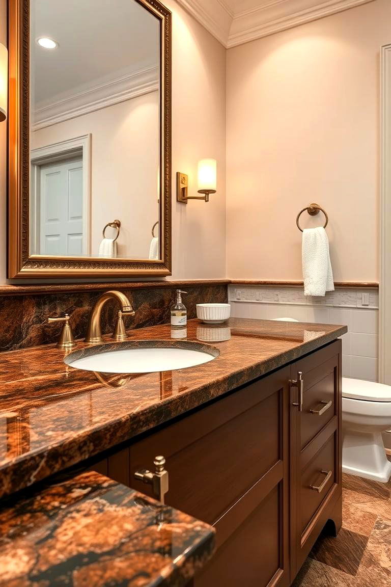Classic Granite Vanity Counter - 24 Brown Granite Bathroom Ideas