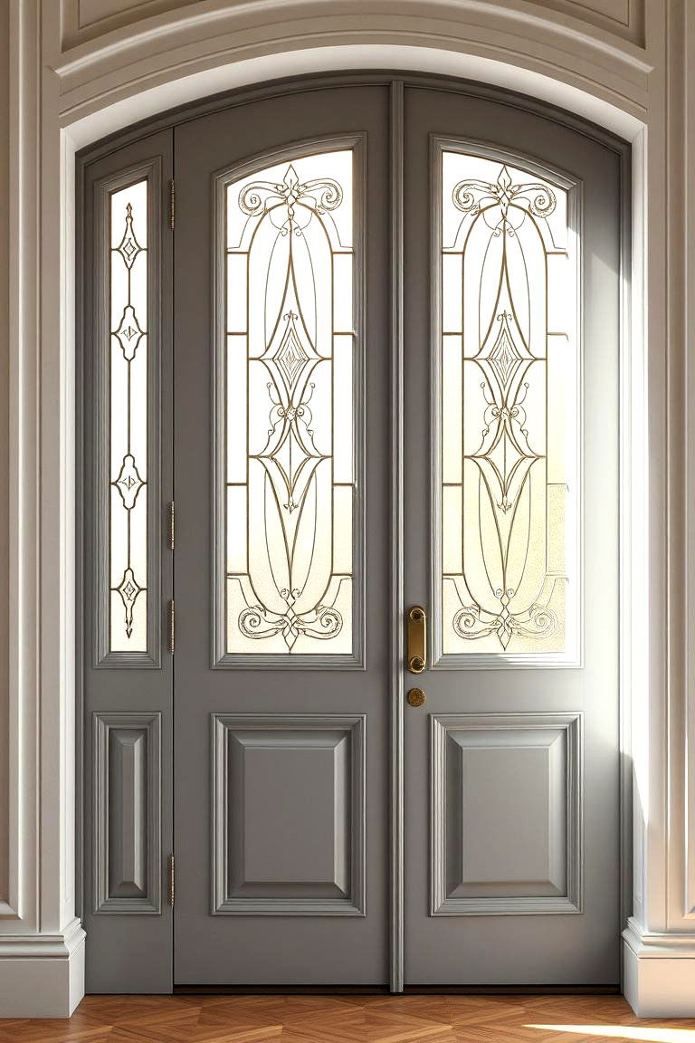 Classic Grey with Glass Panels - 24 Grey Front Door Ideas