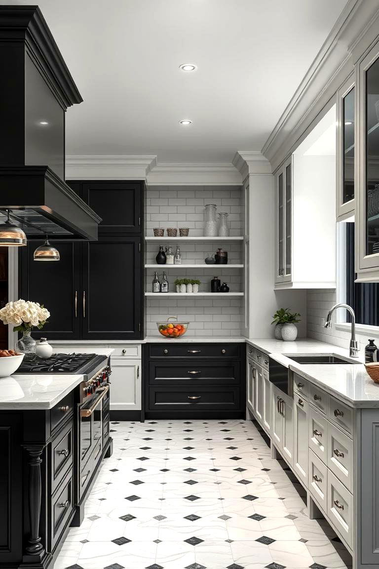 Classic Kitchen with Enduring Black and White Appeal - 24 Black and White Kitchen Ideas