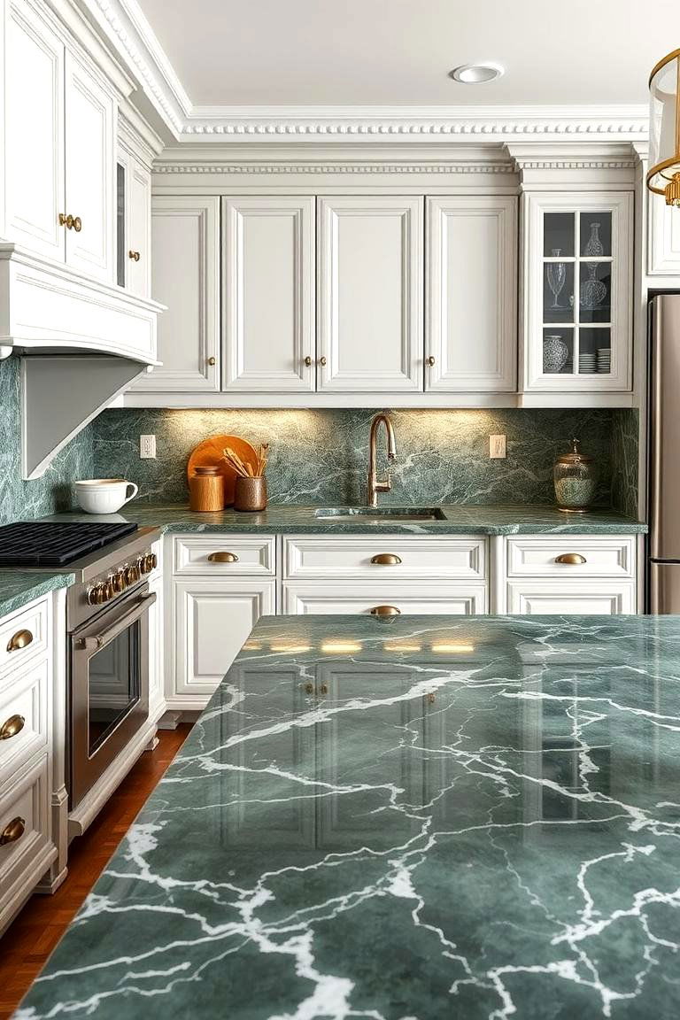 Classic Marble Sophistication - 24 Green Marble Countertop Design Ideas