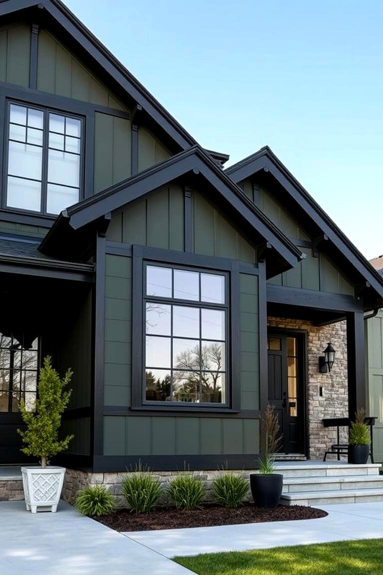 Classic Meets Contemporary - 24 Dark Olive Green House With Black Trim