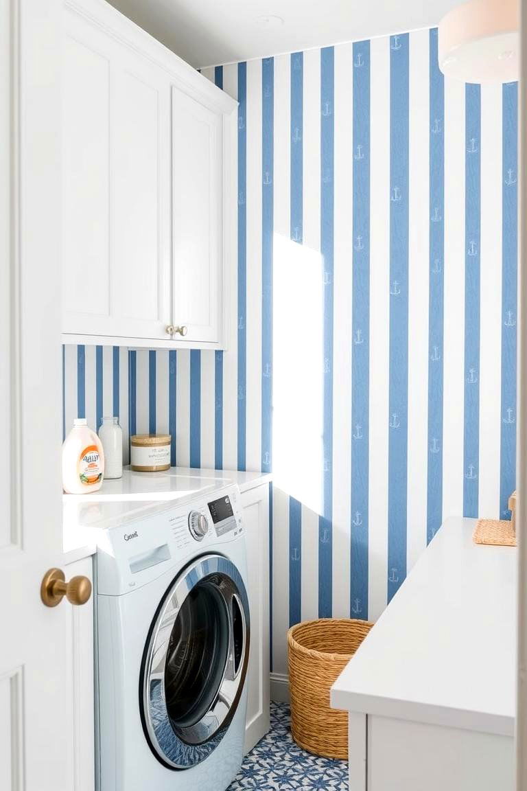 Classic Nautical Stripes - 24 Laundry Room Wallpaper Ideas