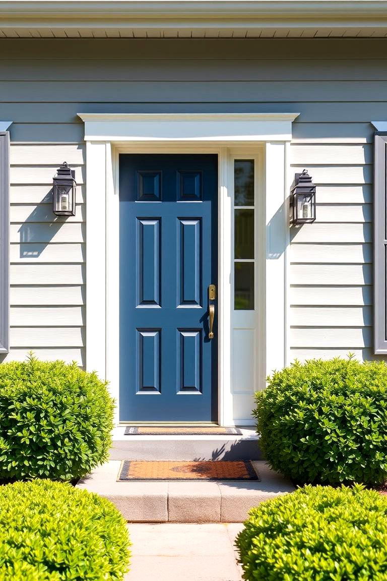 Classic Navy Blue Door - 24 Grey House With Blue Door Ideas