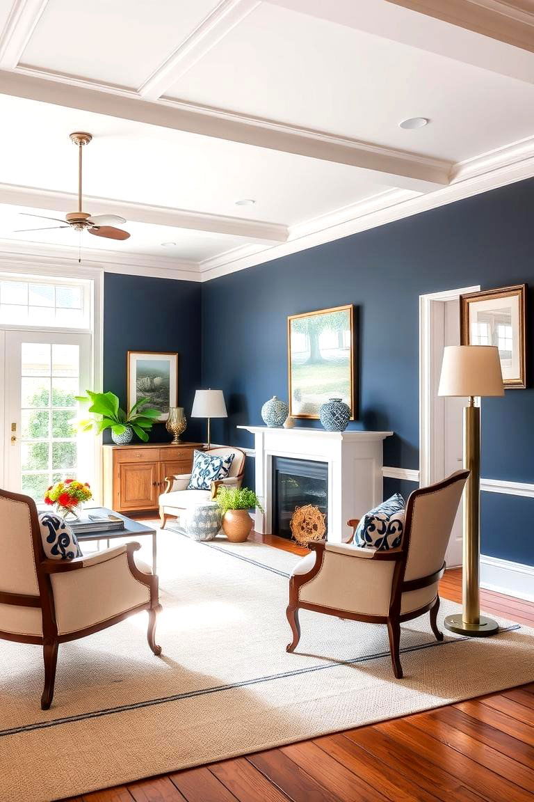 Classic Navy and White Elegance - 24 Preppy Living Room Ideas
