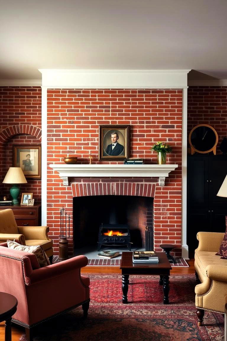 Classic Red Brick Fireplace - 24 Floor to Ceiling Fireplace Ideas
